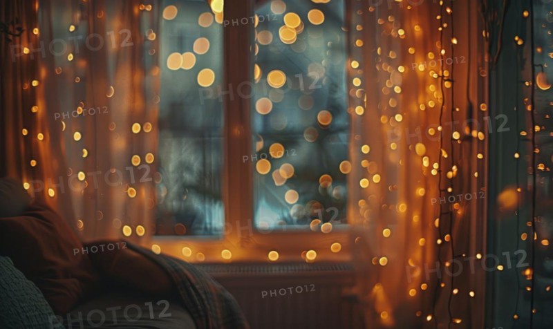 Bokeh lights in warm tones casting a soft glow in a cozy indoor setting AI generated