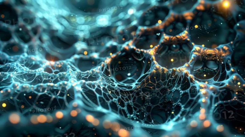Futuristic blue neon network with glowing particles and dynamic connections, ai generated, AI generated