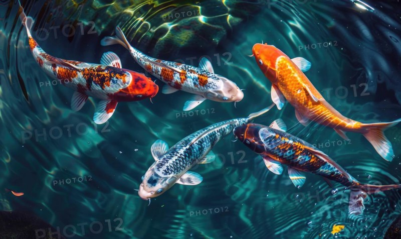 A group of colorful koi fish swimming in a tranquil pond AI generated