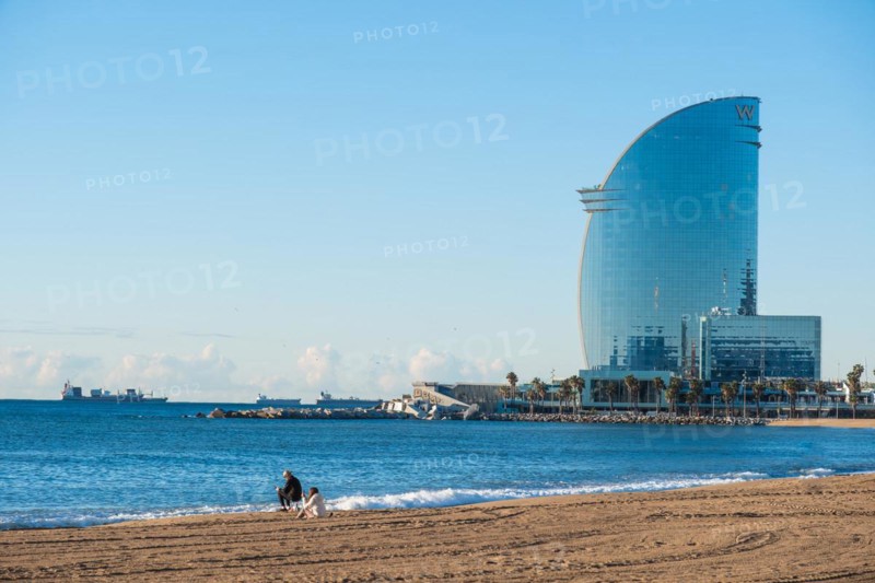 Beach at the Old Harbour in Barcelona, Spain, Europe