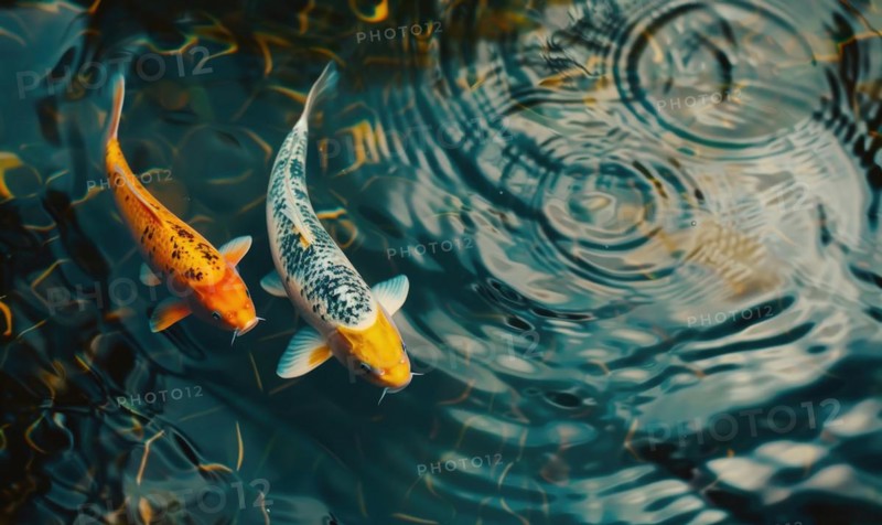 Close-up of a pair of koi fish swimming in a pond AI generated