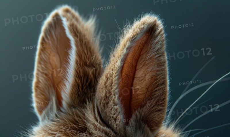 Close-up of a fluffy bunny's ears perked up AI generated
