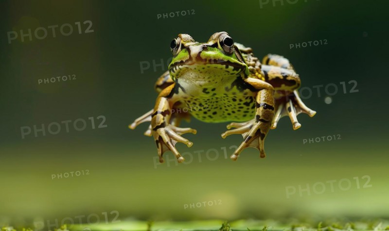 Close-up of Rana arvalis in mid-jump AI generated