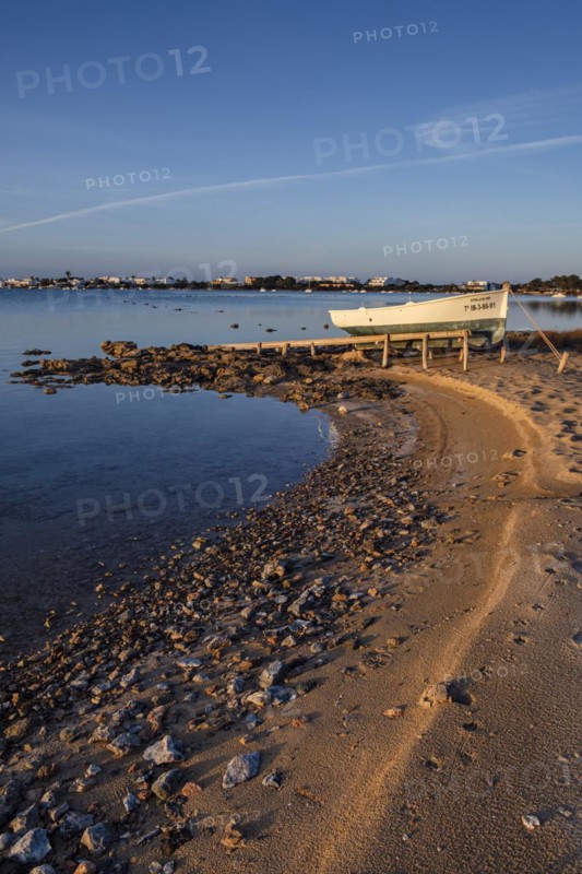 Estany des Peix, lonely boat, Formentera, Pitiusas Islands, Balearic Community, Spain, Europe