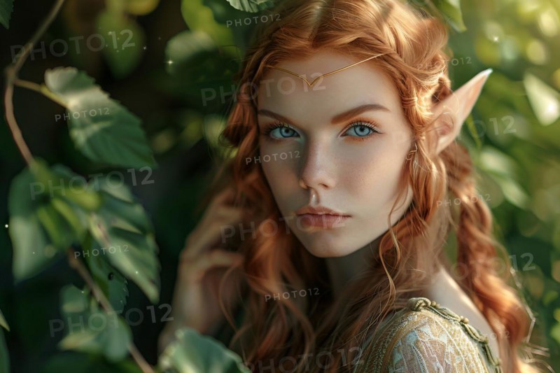 Beautiful elf woman with elven ears in forest. KI generiert, generiert, AI generated