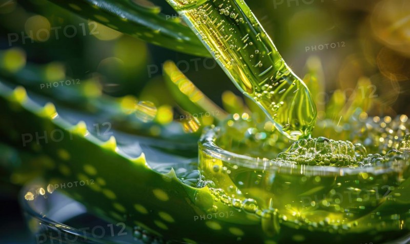 Close-up of aloe vera gel being extracted and blended with botanical oils and essences AI generated
