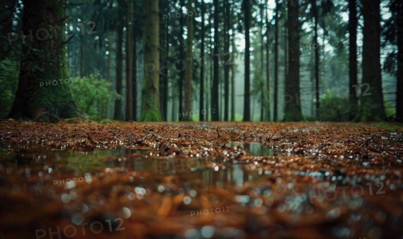 A serene woodland scene with a carpet of cedar needles AI generated