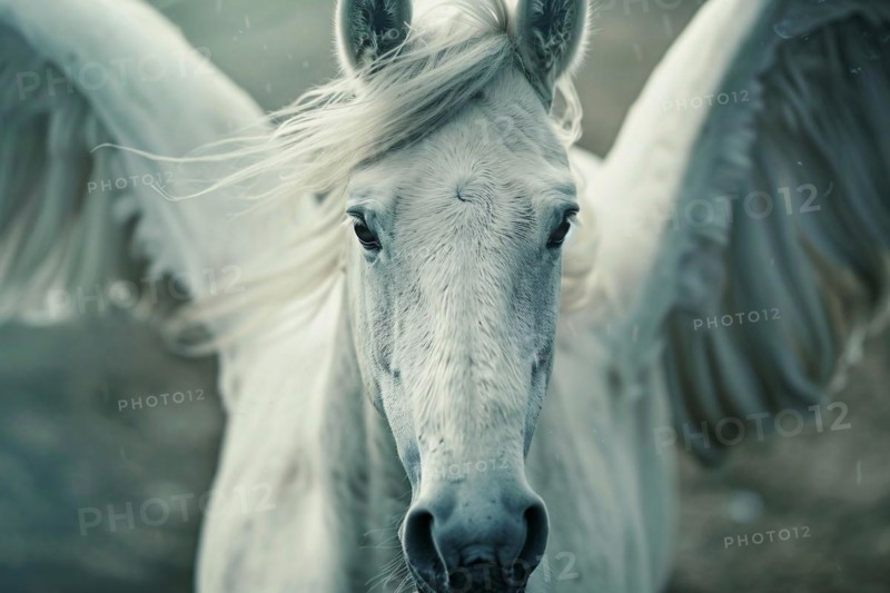 Close up of beautiful Pegasus horse, KI generiert, generiert, AI generated