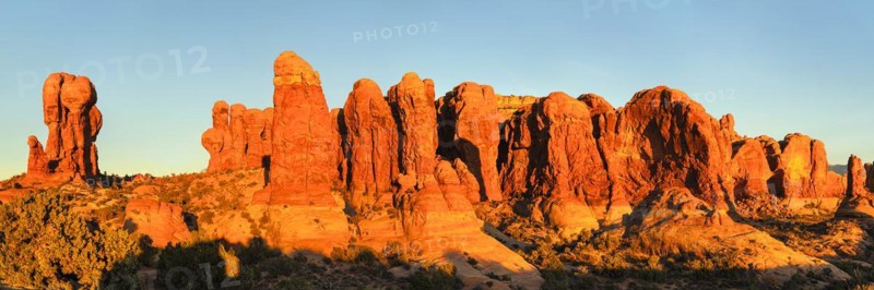 Sandstone formations at sunset, Arches National Park, Utah, USA, Arches National Park, Utah, USA, North America
