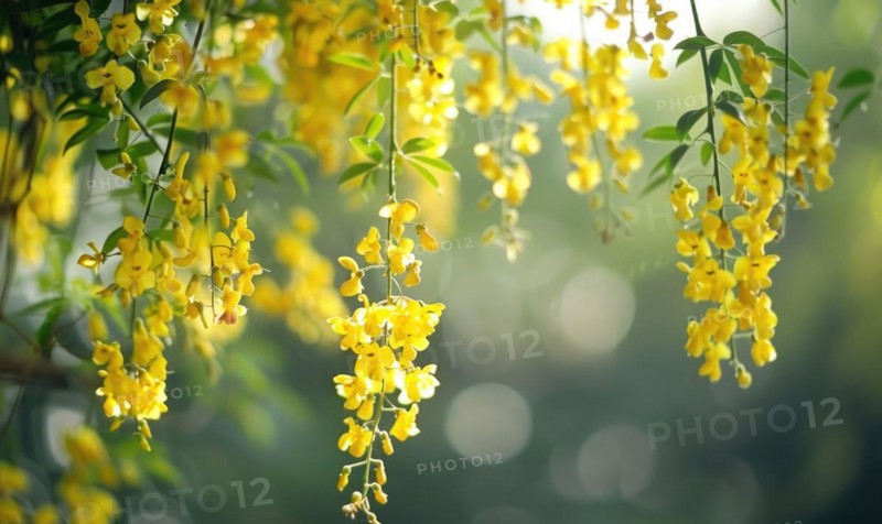 Laburnum flowers swaying in the breeze AI generated