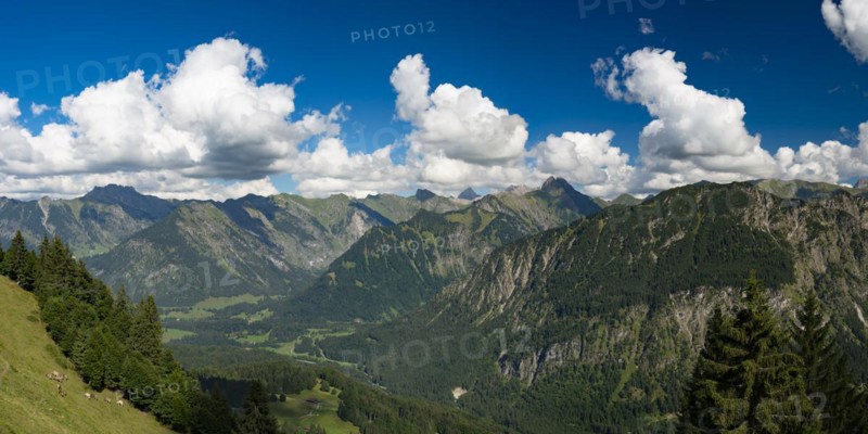 Mountain panorama from Soellereck to Hoefats, 2259m, Allgaeu Alps, Allgaeu, Bavaria, Germany, Europe