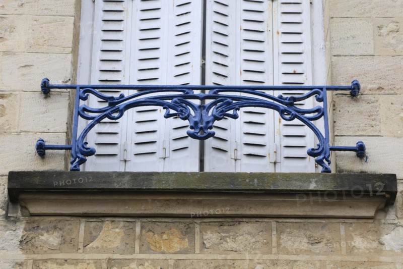 Window railings and balconies on residential buildings designed by Hector Guimard in the Art Nouveau style and produced in the municipal metal foundry Fonderies de Saint-Dizier, Saint-Dizier, Haute-Marne department, Grand Est region, France, Europe