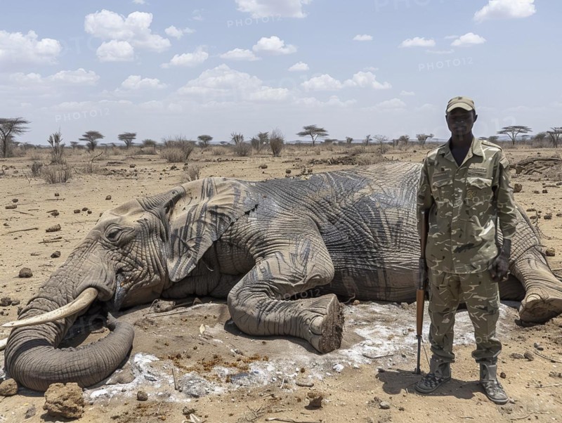 Elephant hunting in Africa, AI generated