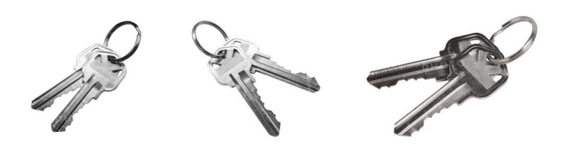 House key set of different angles isolated on a white background