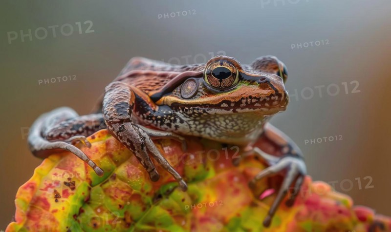 Close-up of Rana arvalis perched on a leaf AI generated