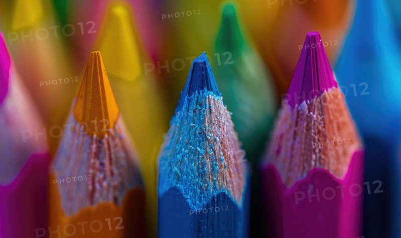 Close-up of sharpened colored pencils in a holder AI generated