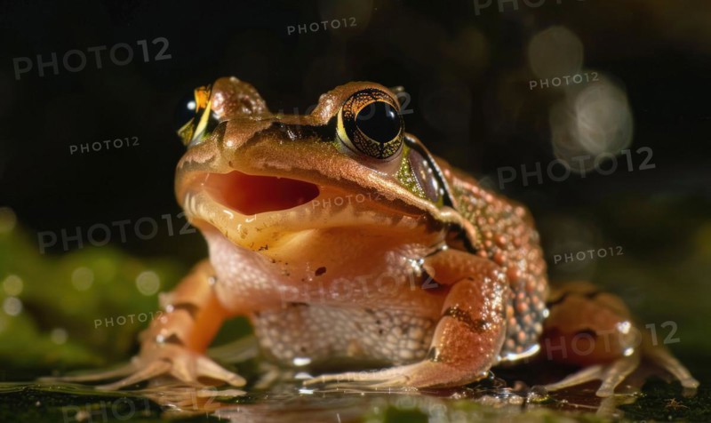 Close-up of Rana arvalis croaking AI generated