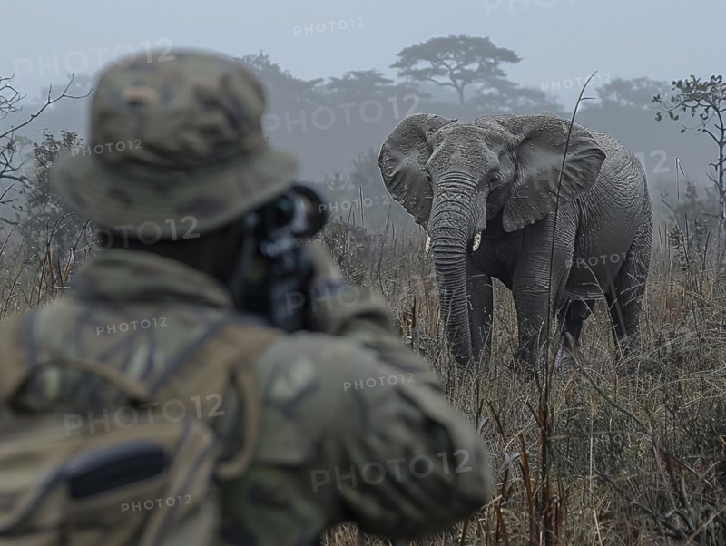 Elephant hunting in Africa, AI generated