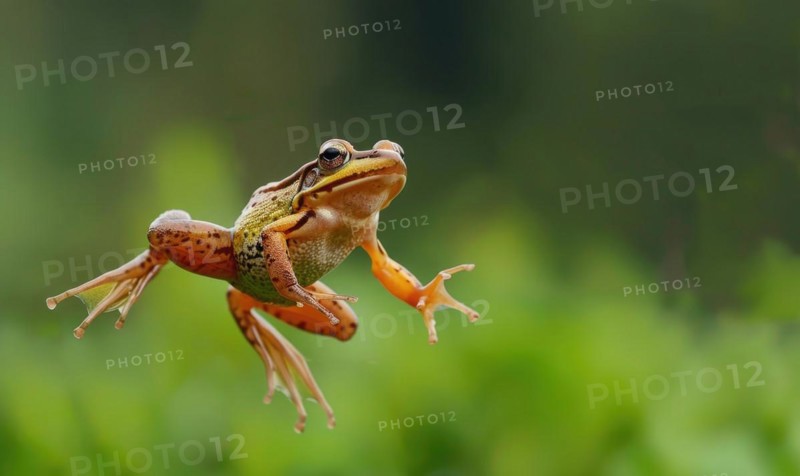 Close-up of Rana arvalis in mid-jump AI generated