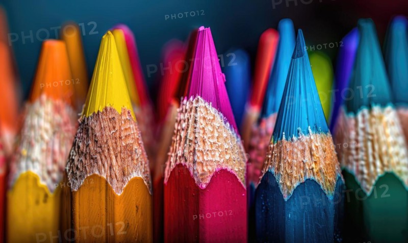 Close-up of sharpened colored pencils in a holder AI generated
