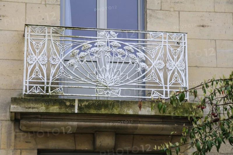 Window railings and balconies on residential buildings designed by Hector Guimard in the Art Nouveau style and produced in the municipal metal foundry Fonderies de Saint-Dizier, Saint-Dizier, Haute-Marne department, Grand Est region, France, Europe
