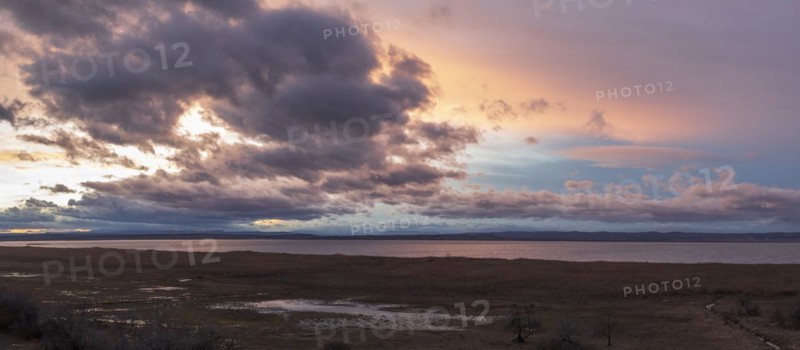 Sunset at Lake Neusiedl, Lake Neusiedl National Park, Burgenland, Austria, Europe