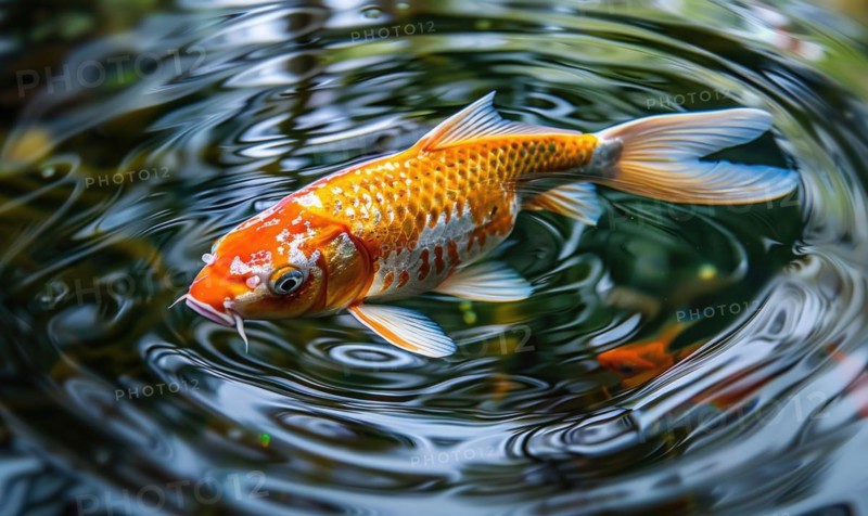 Close-up of a koi fish gliding through the clear waters of a pond AI generated