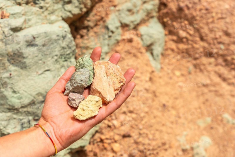 Detail of the colors of the stones in the Natural Monument Azulejos de Veneguera or Rainbow Rocks in Mogan, Gran Canaria