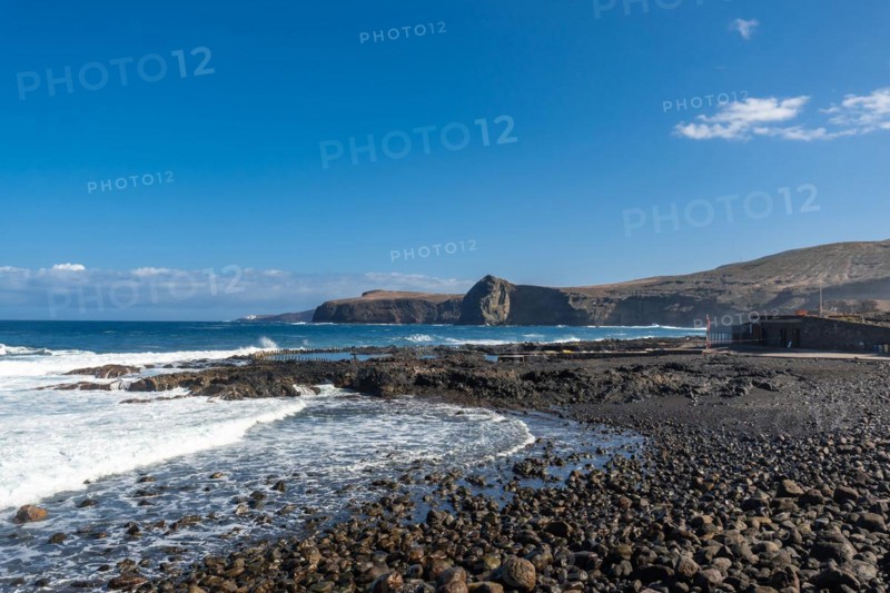 Beach near the Las Salinas de Agaete natural pools in Puerto de Las Nieves in Gran Canaria, Spain, Europe