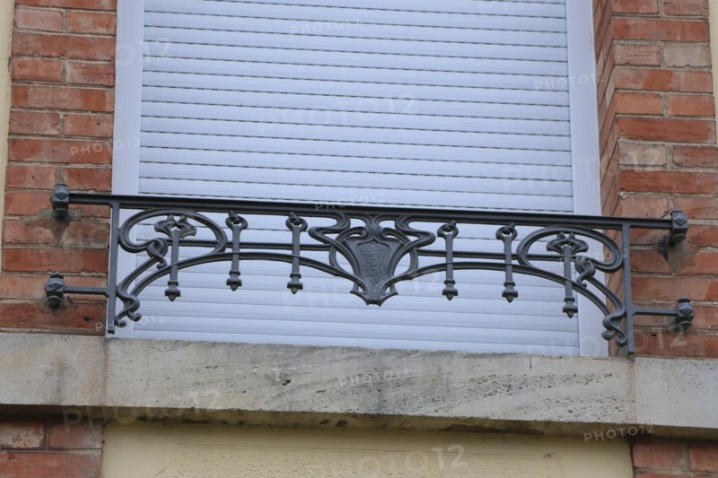 Window railings and balconies on residential buildings designed by Hector Guimard in the Art Nouveau style and produced in the municipal metal foundry Fonderies de Saint-Dizier, Saint-Dizier, Haute-Marne department, Grand Est region, France, Europe