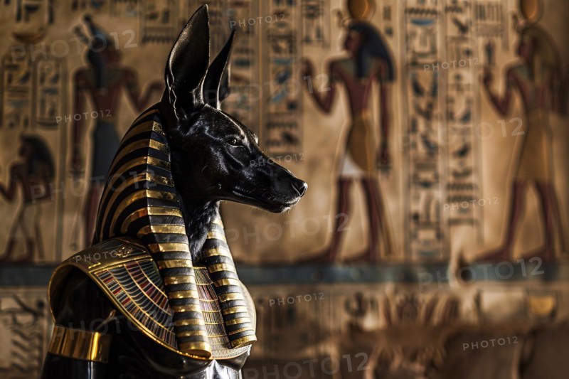 Egyptian god Anubis with head of a jackal. KI generiert, generiert, AI generated