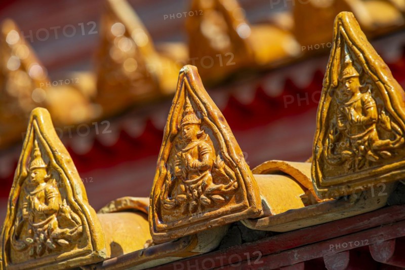 Roof decoration at Wat Benchamabophit, marble temple, Bangkok, Thailand, Asia