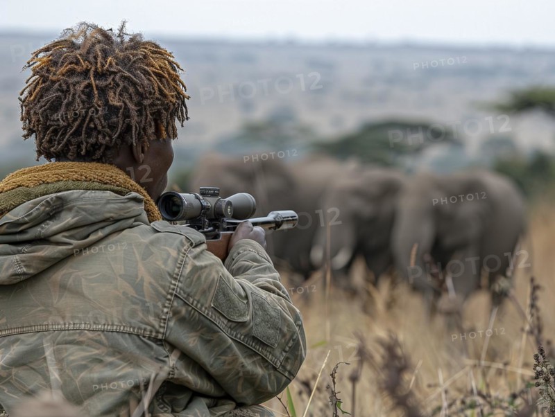 Elephant hunting in Africa, AI generated