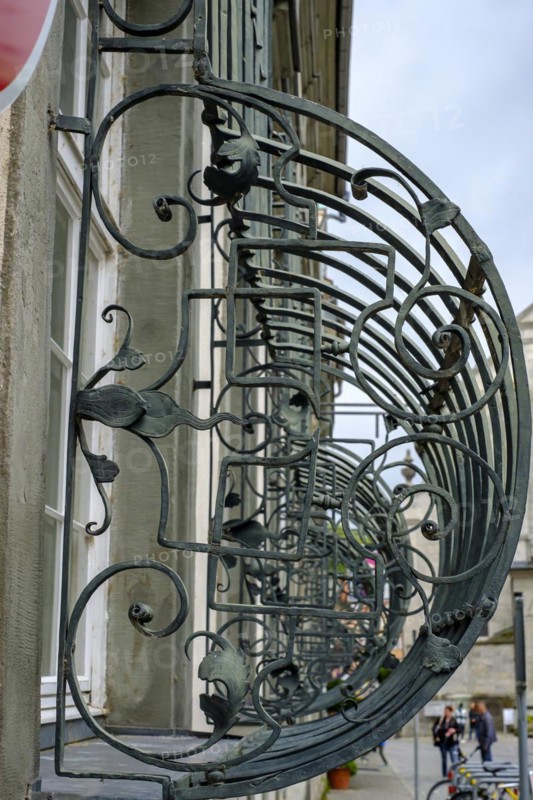 Barriers in front of the windows of historic buildings in the old town centre of Lindau (Lake Constance), Bavaria, Germany, Europe