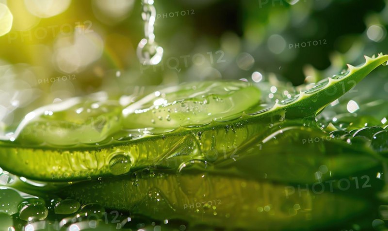 Close-up of cuted aloe vera leaf and water AI generated