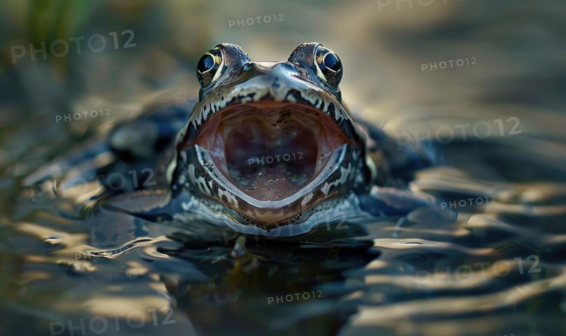 Close-up of Rana arvalis croaking AI generated