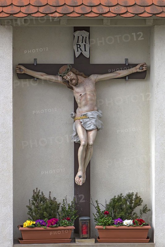Christ's Cross in the churchyard of St Oswald's Church, Baunach, Upper Franconia, Bavaria, Germany, Europe