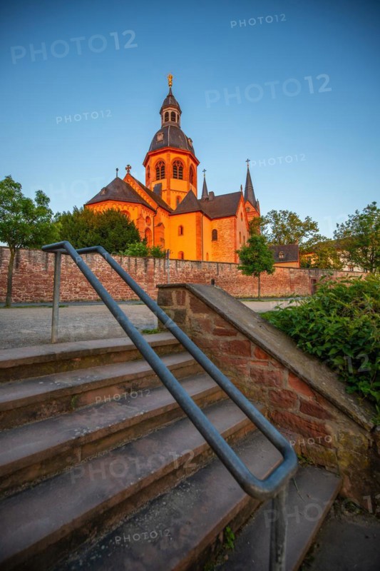 View of an old town, half-timbered houses and streets in a town. Seligenstadt am Main, Hesse Germany