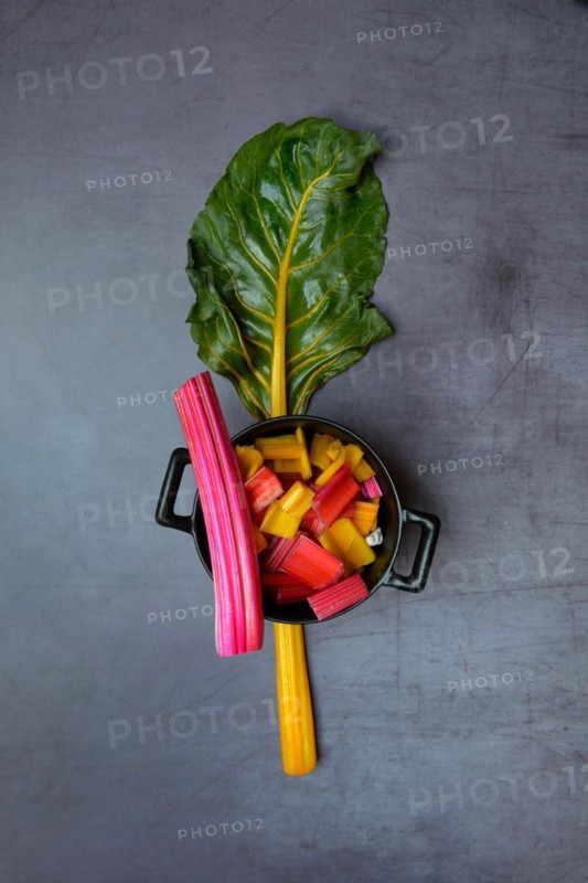 Chard, leaf and chopped stems in pots, Beta vulgaris