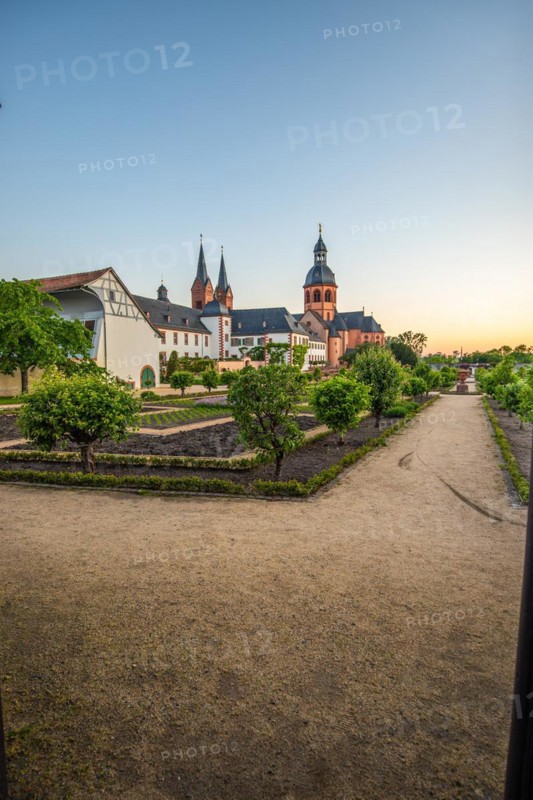 View of an old town, half-timbered houses and streets in a town. Seligenstadt am Main, Hesse Germany