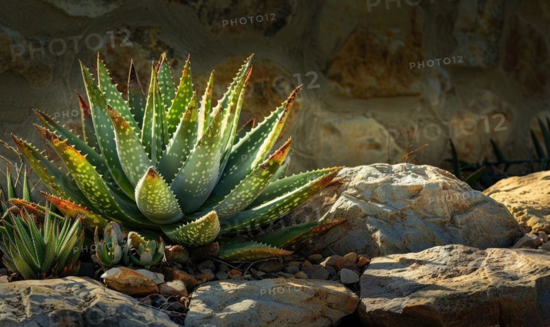 An aloe vera plant flourishing in a desert garden AI generated