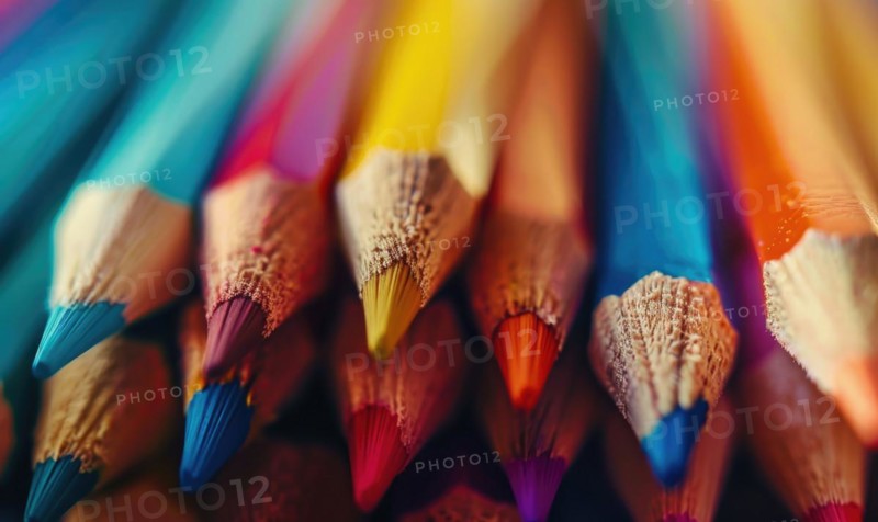 Close-up of a bunch of colored pencils, abstract background with colored pencils macro view AI generated