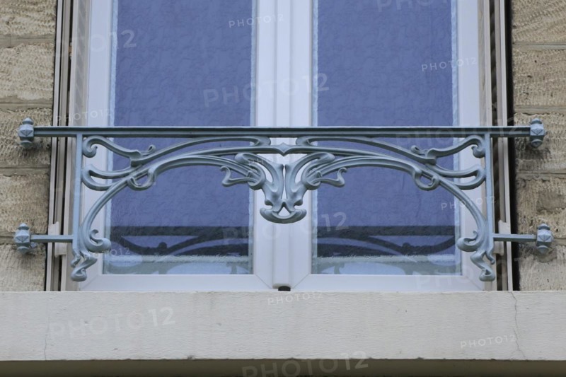 Window railings and balconies on residential buildings designed by Hector Guimard in the Art Nouveau style and produced in the municipal metal foundry Fonderies de Saint-Dizier, Saint-Dizier, Haute-Marne department, Grand Est region, France, Europe