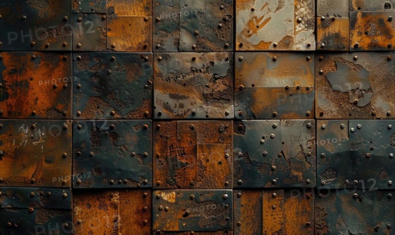 Abstract background with rusted metal plates in shades of deep brown and ochre Agenerated, AI generated