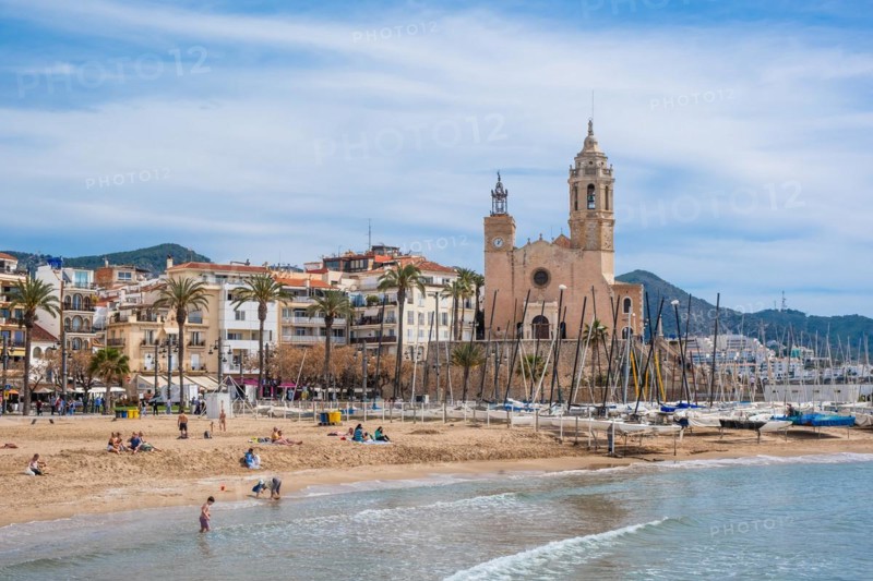 Beach and promenade in Sitges, Spain, Europe