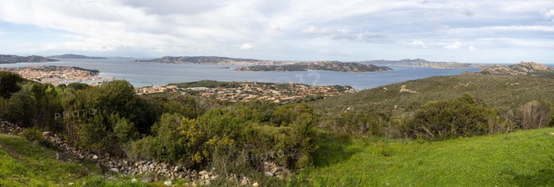 View of the coast at La Maddalena, panoramic photo, Palau, Sardinia, Italy, Oceania