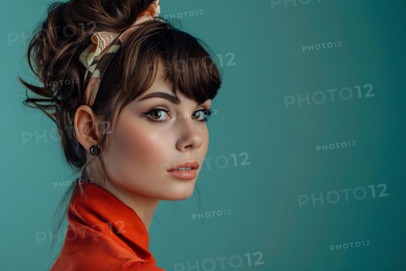 Young pretty woman with 1960s hairstyle and makeup. KI generiert, generiert, AI generated