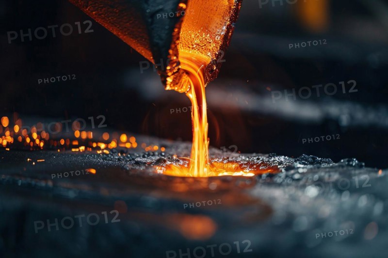 Close up of molten metal being poured into mold. KI generiert, generiert, AI generated