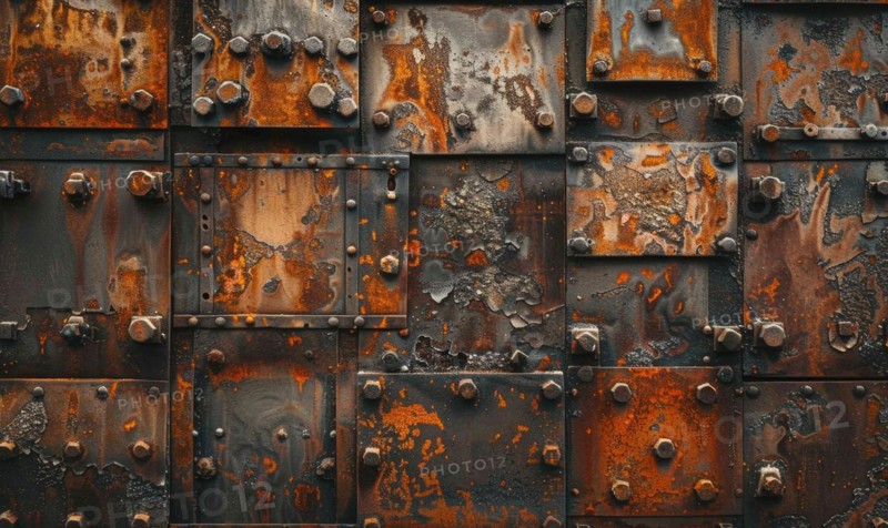 Abstract background with rusted metal plates in shades of deep brown and ochre AI generated