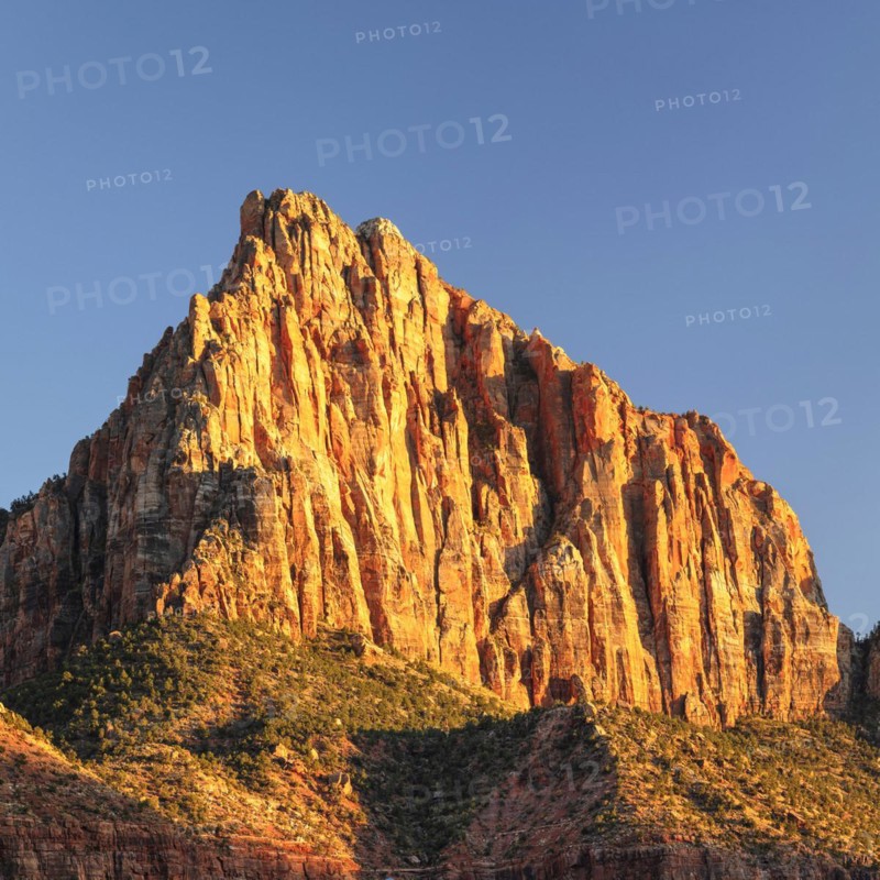 Watchman Mountain at sunset, Zion National Park, Colorado Plateau, Utah, USA, Zion National Park, Utah, USA, North America